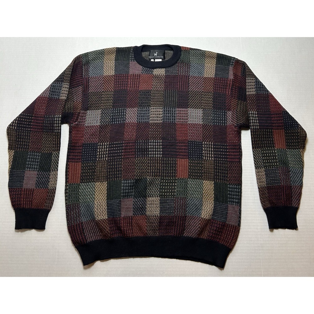 Vintage Peruvian Connection Geometric Patchwork Sweater Size XL Wool Blend EUC